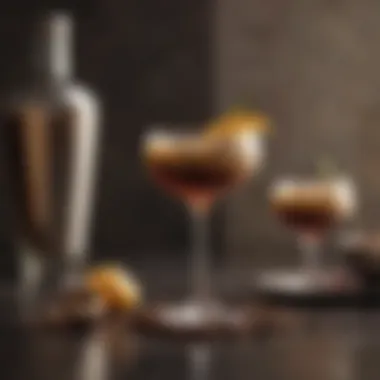 A sophisticated cocktail setting featuring a Mudslide and elegant glassware