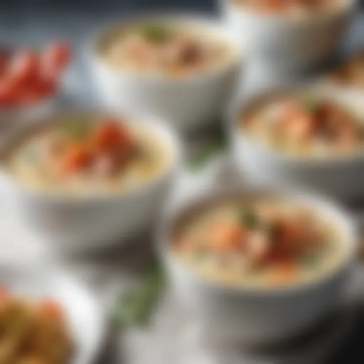 Regional seafood chowder variations presented in bowls