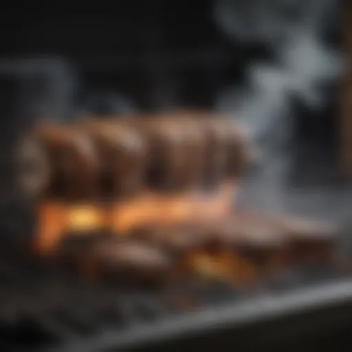 Close-up of pellet grill with smoke rising