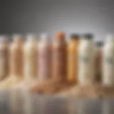 Various types of whey protein powders arranged aesthetically