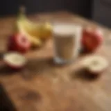 Fresh apple and banana on a wooden table