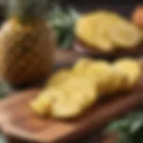 Fresh pineapple slices on a wooden board