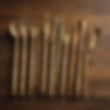 Natural bamboo utensils on a wooden surface