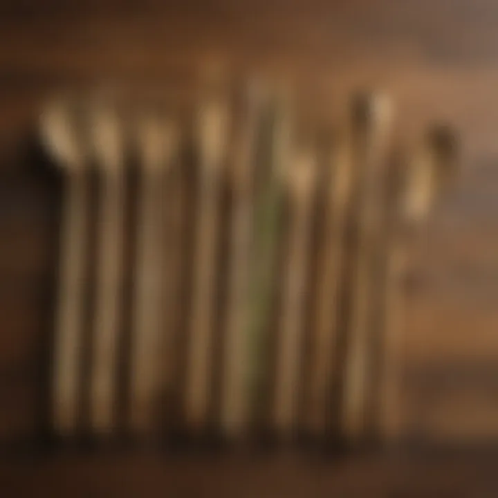 Natural bamboo utensils on a wooden surface