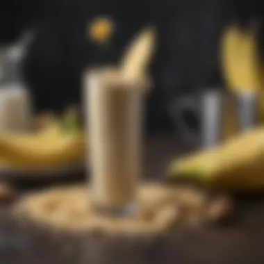 An artistic display of banana smoothie ingredients.