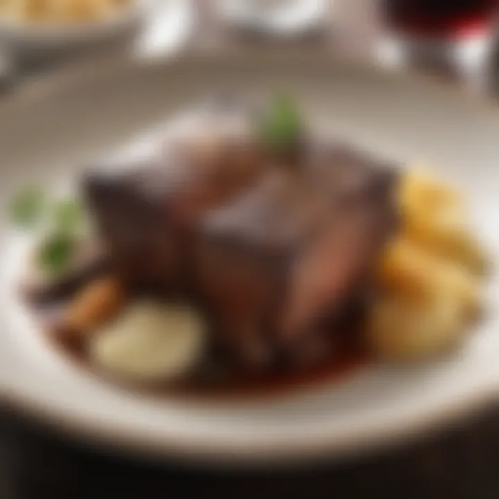 Plate of beautifully garnished beef short ribs