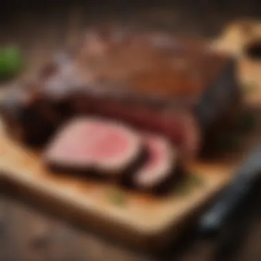 Close-up of tender beef short ribs on a wooden cutting board