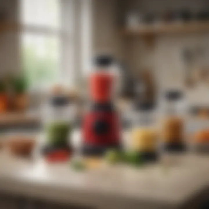 Variety of blender models arranged on a countertop.