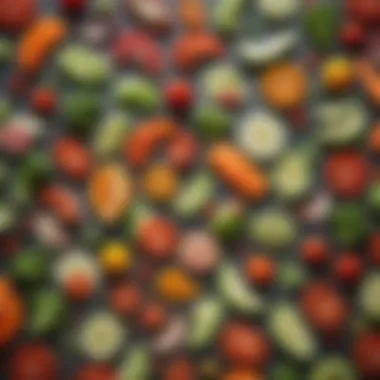 Artistic Display of Sliced Vegetables Variety of sliced vegetables arranged artistically