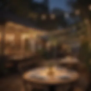 Charming outdoor seating with fairy lights