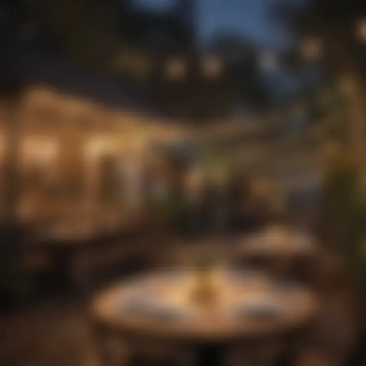 Charming outdoor seating with fairy lights