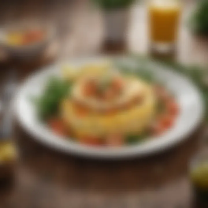 A beautifully plated dish showcasing a seafood omelette with fresh herbs