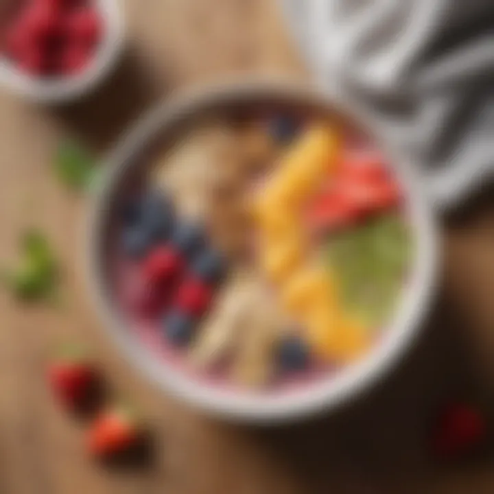 Healthy smoothie bowl topped with fruits, seeds, and a hint of coconut