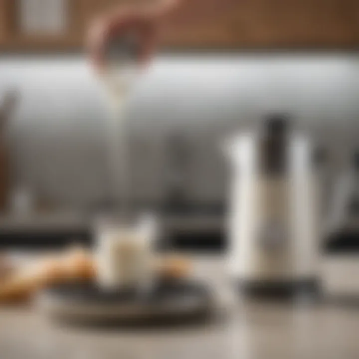 The Breville Milk Frother Jug in action, demonstrating its functionality with frothed milk