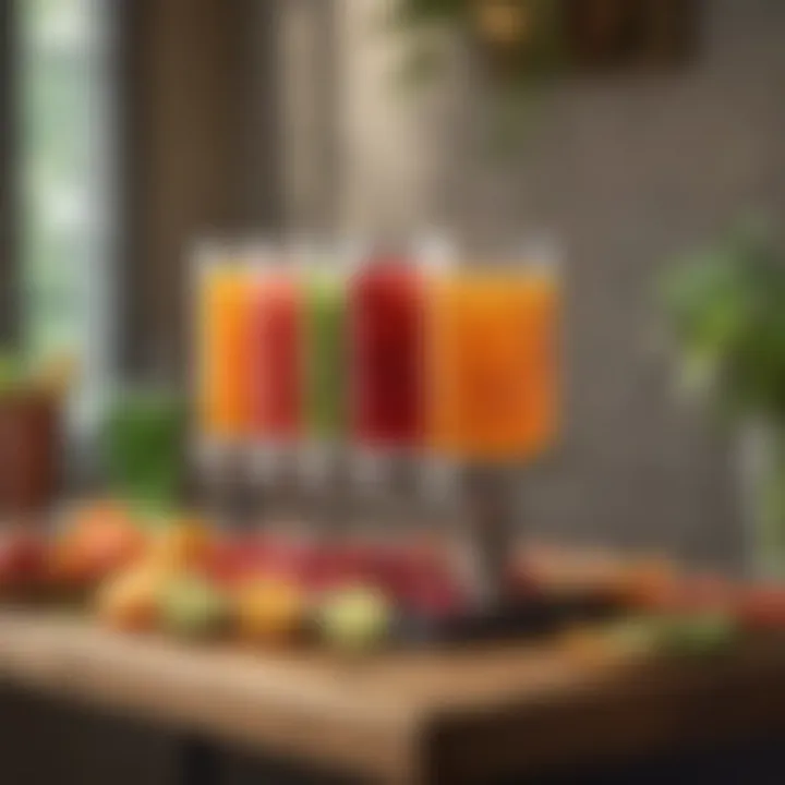 Refreshing beverage station with colorful drinks and garnishes