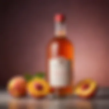 An artistic shot of a bottle of Burlwood Cellars Sweet Peach Wine against a vibrant background