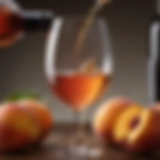 A close-up view of a glass of Burlwood Cellars Sweet Peach Wine