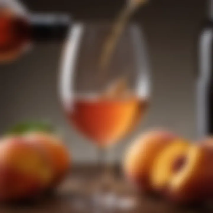 A close-up view of a glass of Burlwood Cellars Sweet Peach Wine
