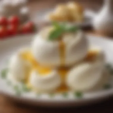 Burrata's Creamy Interior A luscious piece of burrata with creamy insides.