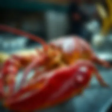Close-up of a big lobster showcasing its vibrant shell and features