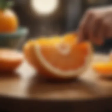 A vibrant sumo orange being sliced to reveal its juicy interior