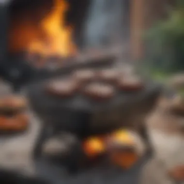 Charcoal briquettes alongside an electric grilling setup