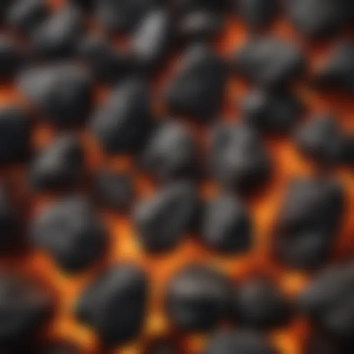 Close-up of glowing charcoal embers ready for grilling