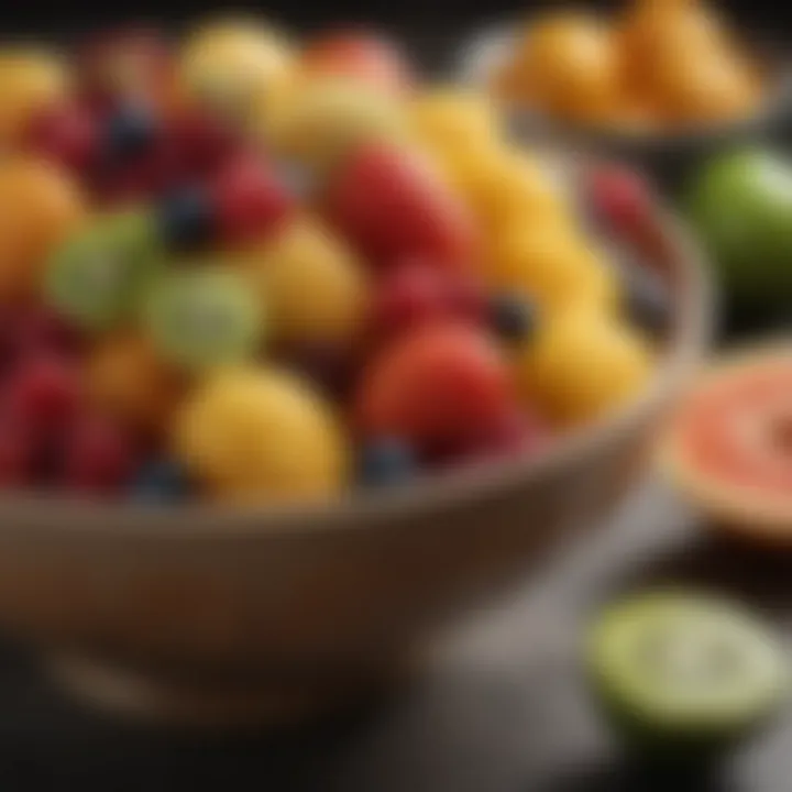 Close-up of a fruit bowl highlighting the textures and colors of fruits