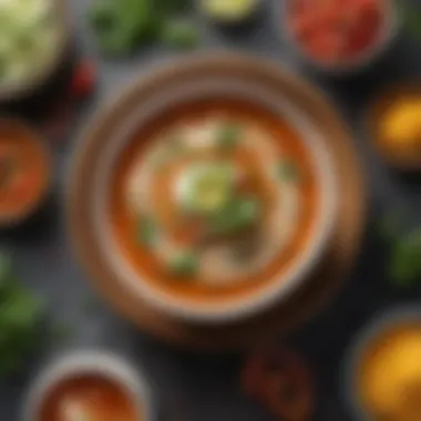 A variety of garnishes that add a finishing touch to the soup