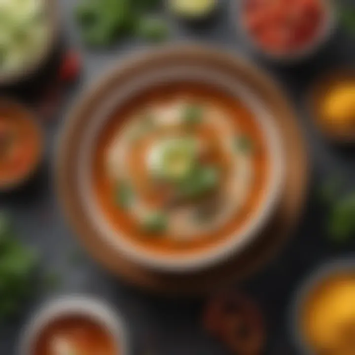 A variety of garnishes that add a finishing touch to the soup