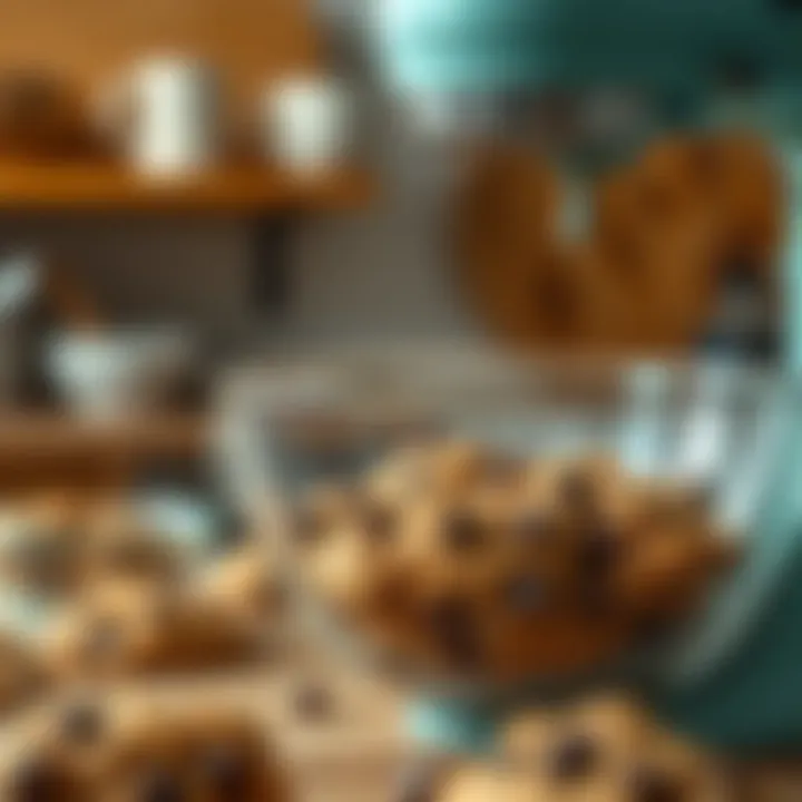 Rich Cookie Dough Ready for the Oven A vibrant kitchen scene with a mixing bowl filled with cookie dough ready for baking.