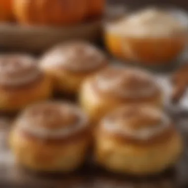 A historical depiction of traditional celebrations featuring cinnamon pumpkin rolls as a seasonal staple.