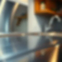 Polished stainless steel surface reflecting light