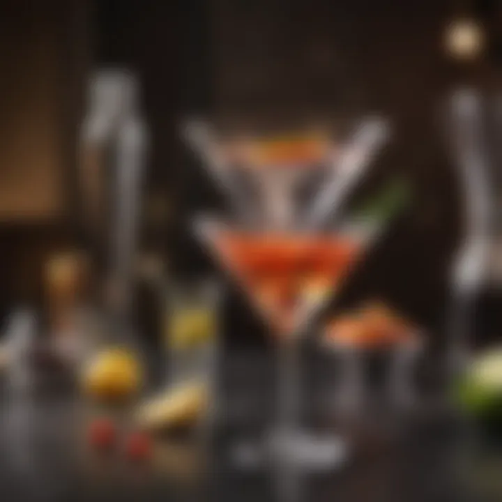 A beautifully arranged setting showcasing the upside down martini among other cocktails