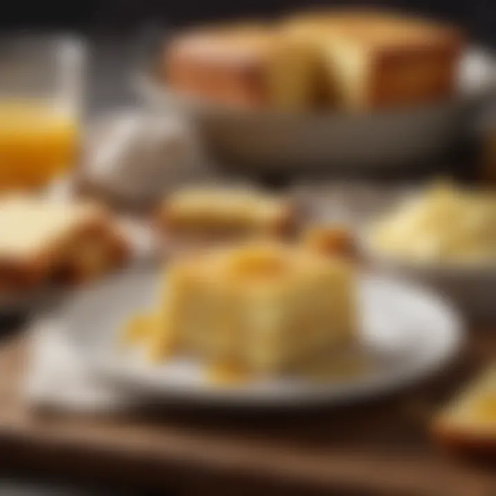 A delightful plate of cornbread slices, golden brown and fluffy, served with honey butter.