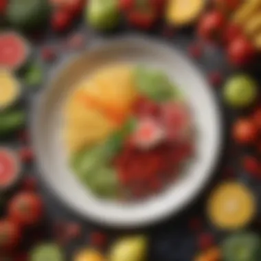 Colorful fruits and vegetables arranged on a plate