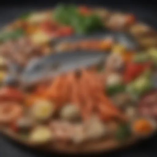 A vibrant selection of fresh seafood and vegetables