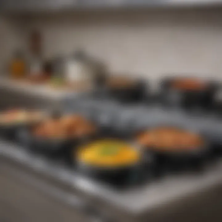 Various kitchen cookers lined up for turkey preparation