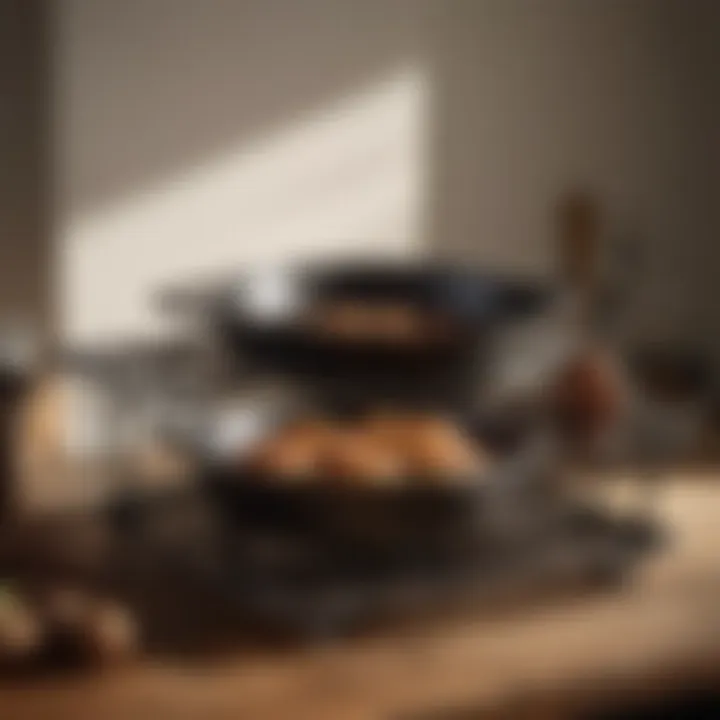 A cast iron cookware resting on a rack, allowing air to circulate for thorough drying.