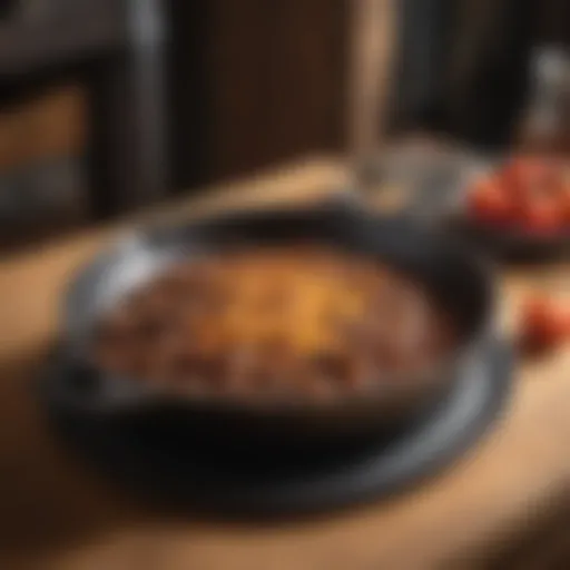 A pristine cast iron skillet displayed on a wooden surface, showcasing its smooth finish.