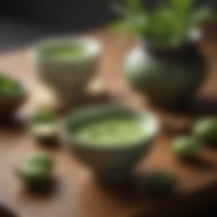 A serene scene of matcha tea served in an elegant cup beside a traditional sweet treat