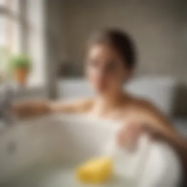 Person using a sponge to clean a bathtub