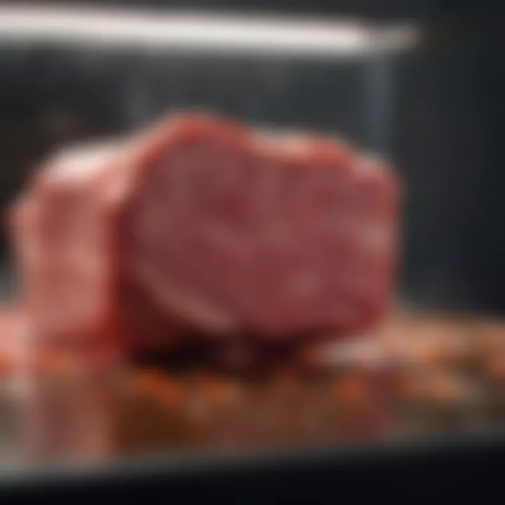 Close-up of a meat defroster in action with meat inside