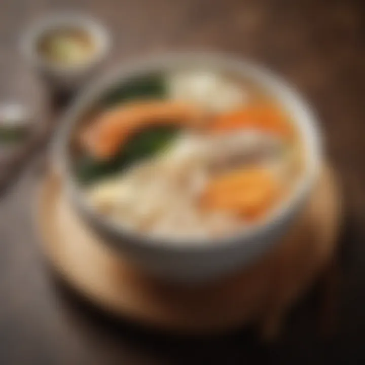 An artistic presentation of modern udon soup with innovative toppings