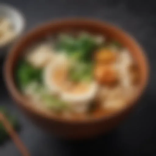 A bowl of traditional udon soup garnished with green onions and tempura