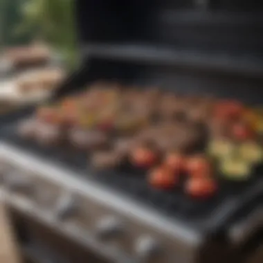 Perfectly Arranged Gas Grill Setup A beautifully arranged gas grill setup with various grilling tools.