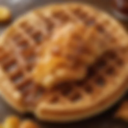 Close-up of a golden-brown waffle with syrup