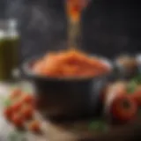 A vibrant tomato sauce bubbling in a pot