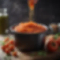 A vibrant tomato sauce bubbling in a pot