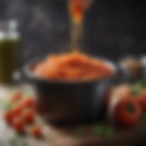 A vibrant tomato sauce bubbling in a pot